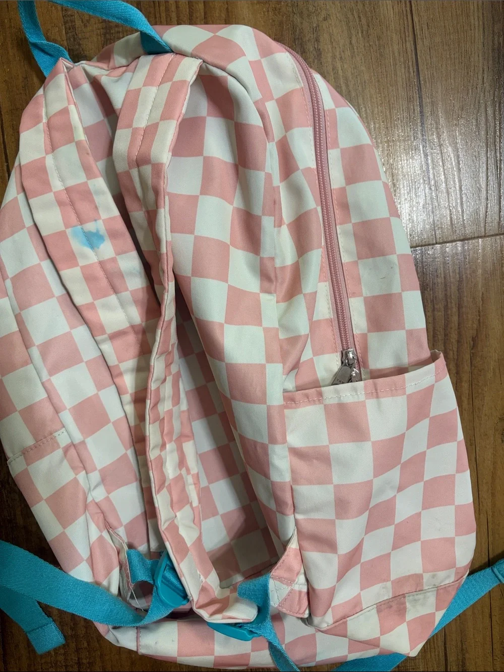 Pura Vida Pink and White Checkerboard Backpack with adjustable straps
